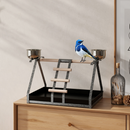 Portable Bird Stand Perch with Stainless Steel Base, Ladder & Feeding Bowls