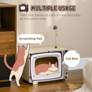 TV-Shaped Cardboard Cat House with Scratcher, Catnip & Toy Rat | Interactive Cat Hideaway