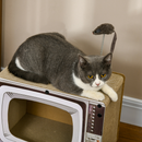 TV-Shaped Cardboard Cat House with Scratcher, Catnip & Toy Rat | Interactive Cat Hideaway