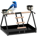 Portable Bird Stand Perch with Stainless Steel Base, Ladder & Feeding Bowls